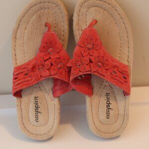 Easy Spirit Dreambeach Thong Sandal Leather Casual, Beach Floral Red Size 6M